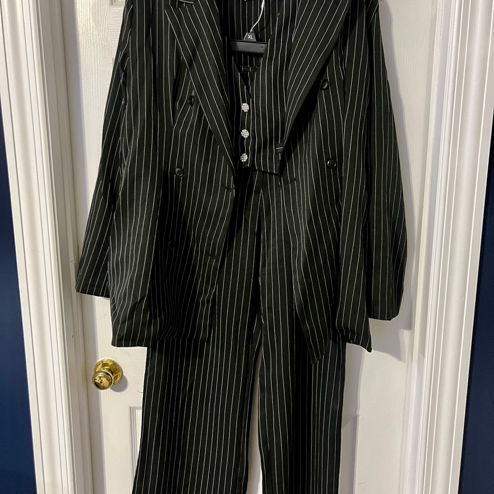 Cider Black Pinstripe Suit Set